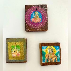 3 Handmade wood displays with Lakshmi and Hunuman